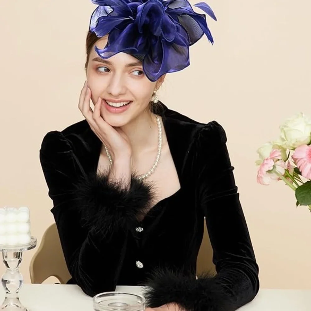 Fascinator/hat, glove, necklace & earring set (New) - Picture 1 of 6